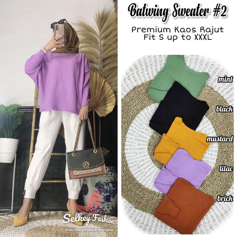 Batwing sweater lilac atasan lilac blouse lilac atasan rajut murah batwing rajut swater rajut