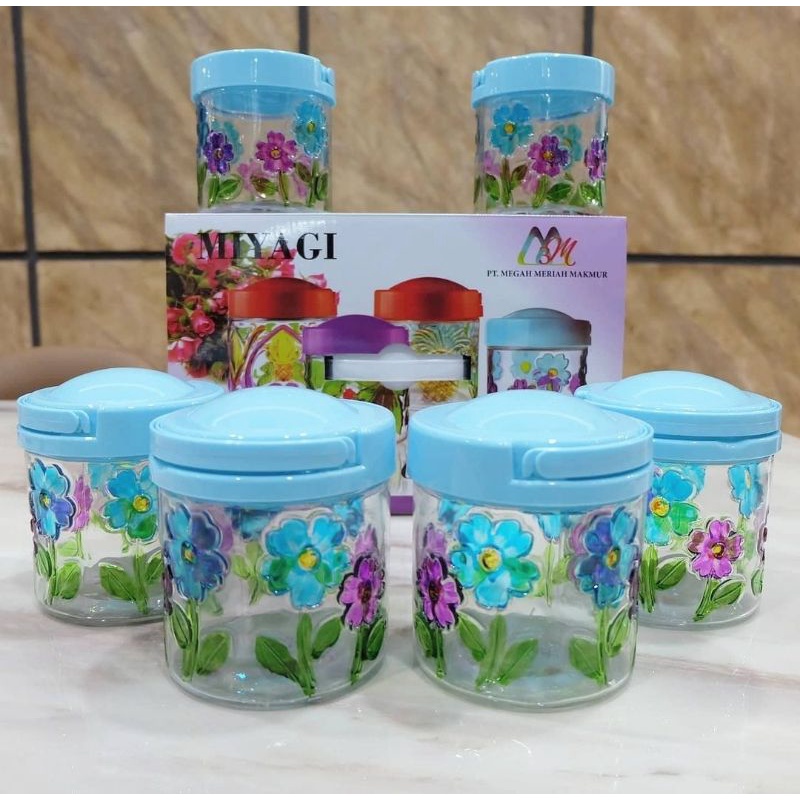 TOPLES MIYAGI corak Bunga + Tutup Biru Muda ( 6 PCS)