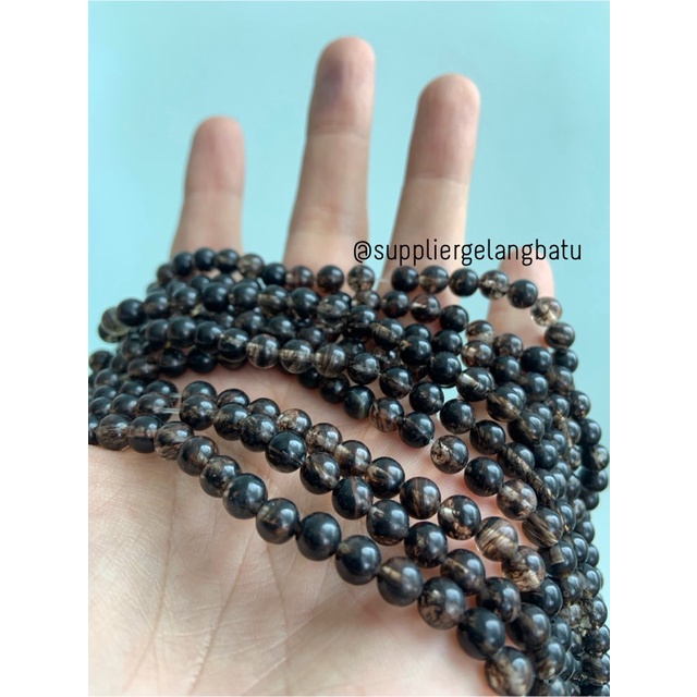 natural batu bulu monyet hitam 6mm kristal black media kesehatan akik