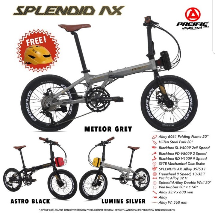 SEPEDA LIPAT PACIFIC AX 20&quot; 9 SPEED FRAME ALLOY BICYCLE FOLDING BIKE FREE BAG &amp; HELM