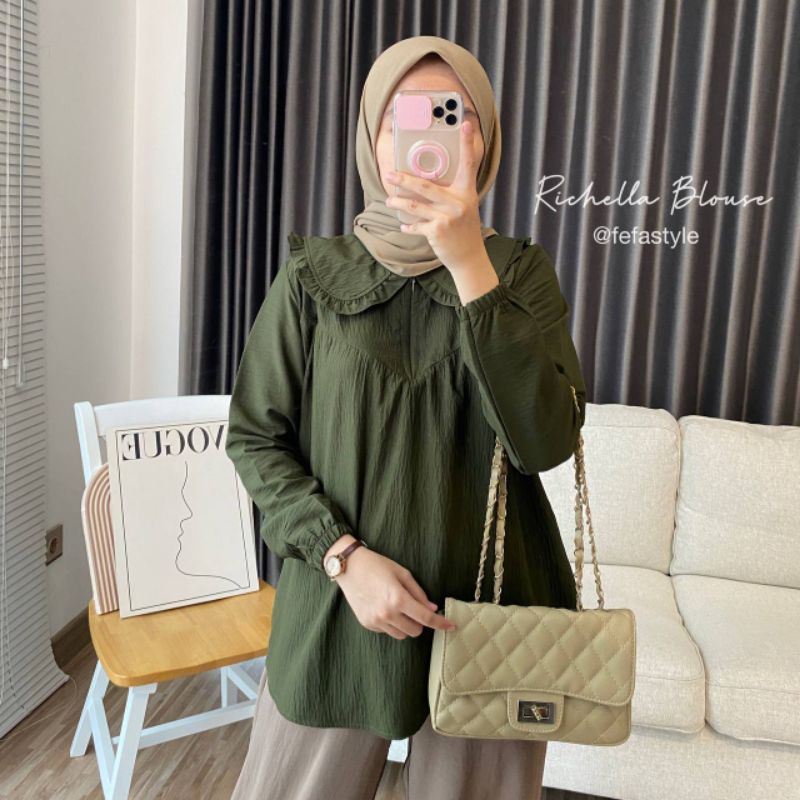 [COD] Blouse Wanita/Blouse Korea - Richella Blouse Bahan Cringkle Airflow