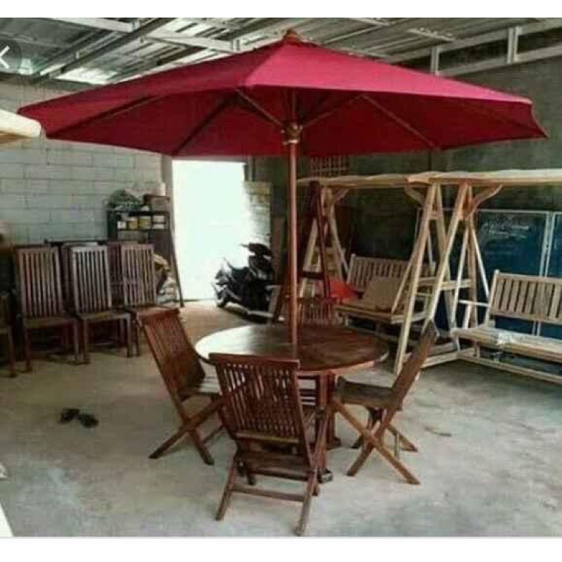 Meja Payung / Meja Santai Payung Jati Dan Kursi Lipat