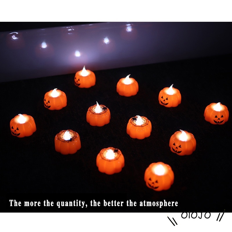 Halloween Glowing Tengkorak Labu Lentera Led Lilin Cahaya Horor Suasana Tata Letak Adegan Dekorasi Alat Peraga Cahaya - ol