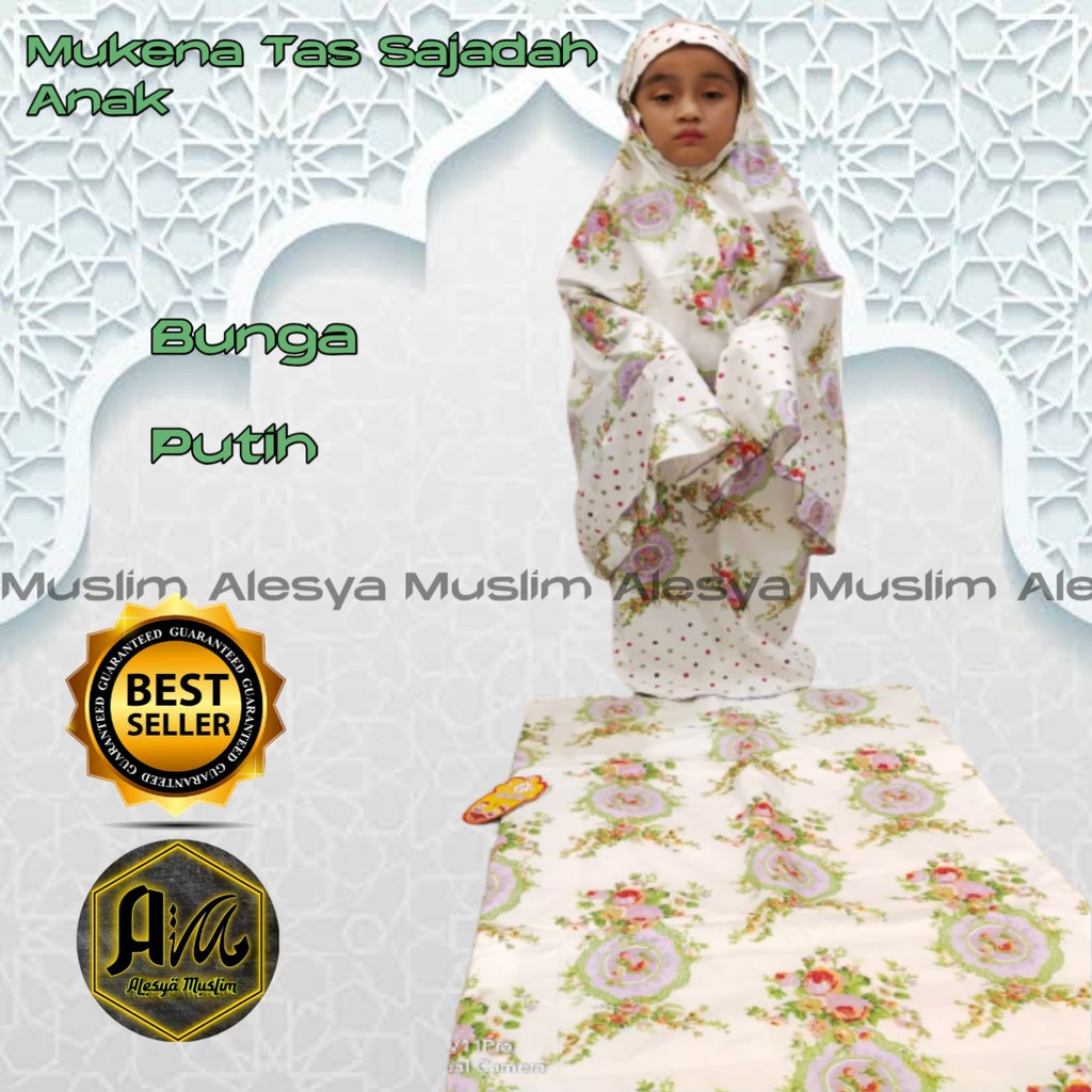 mukena anak motif kembang bahan katun jepang sajadah besar dan tebal