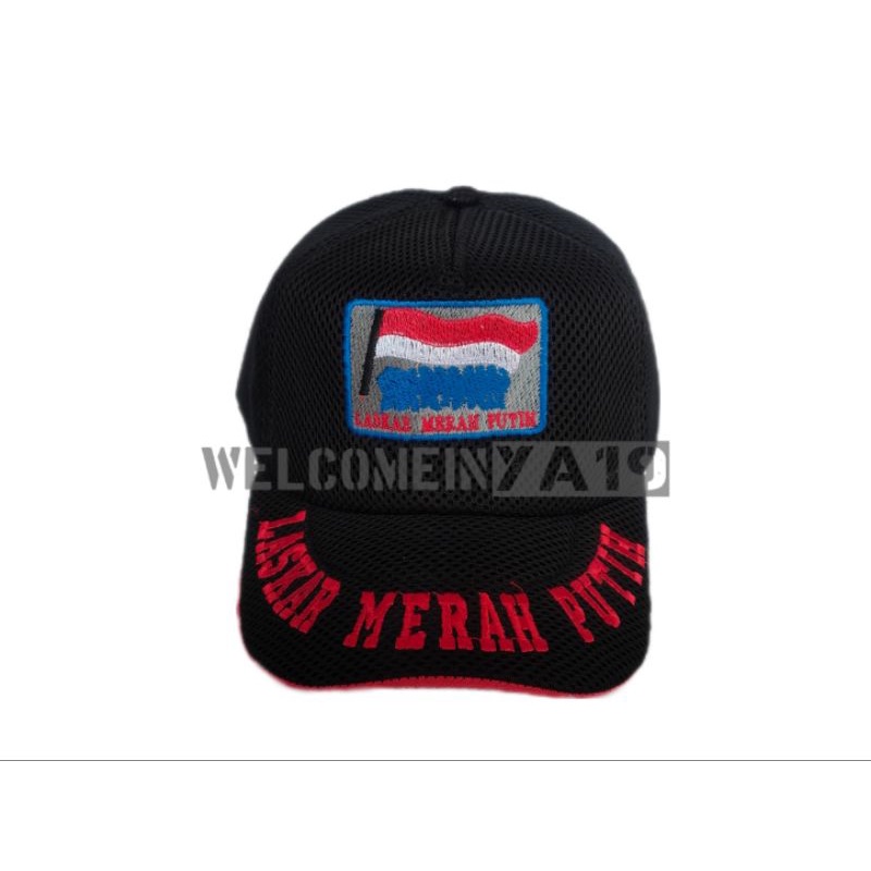 Topi Jaring Laskar Merah Putih Logo Tulisan Besar / Topi Jala Laskar Merah Putih Tulisan Besar