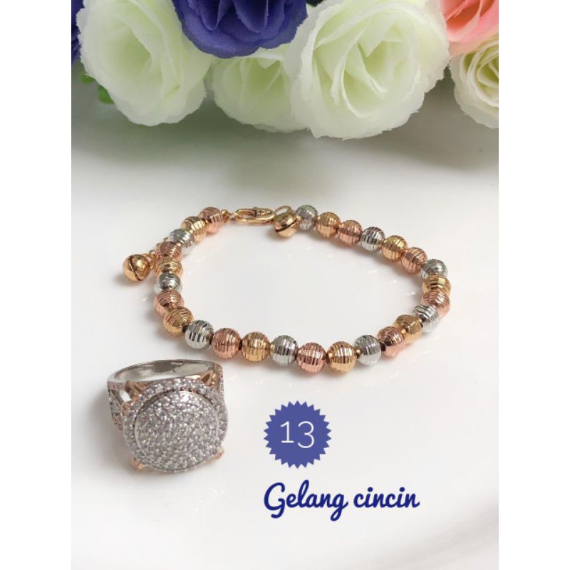 [Replika berlian] Set gelang cincin bola 3 warna cincin berlian mewah 270221