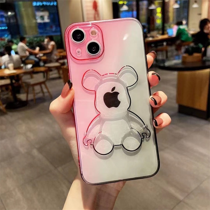 Soft Case Pelindung Motif Beruang Warna Gradasi Transparan Anti Jatuh Untuk Iphone 13 12 11 Pro Max Xs Max Xr 7 8 Plus Se2020