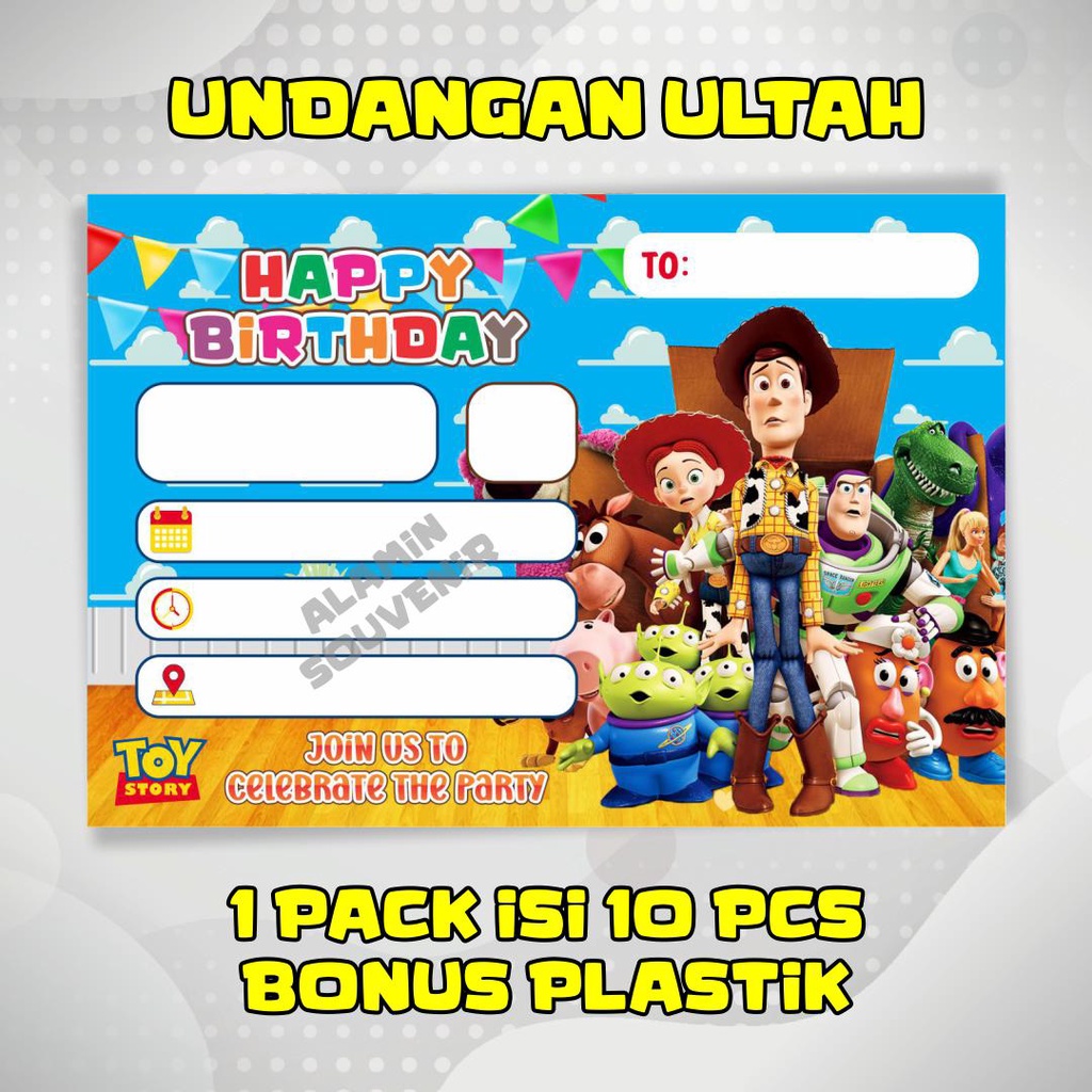 Undangan Ulang Tahun Anak Laki Laki Kartu Undangan Ultah Karakter Toysstory Isi 10 Free Plastik