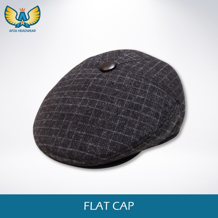 Flat Cap Newsboy Hat Topi patino motif flannel - Black 02