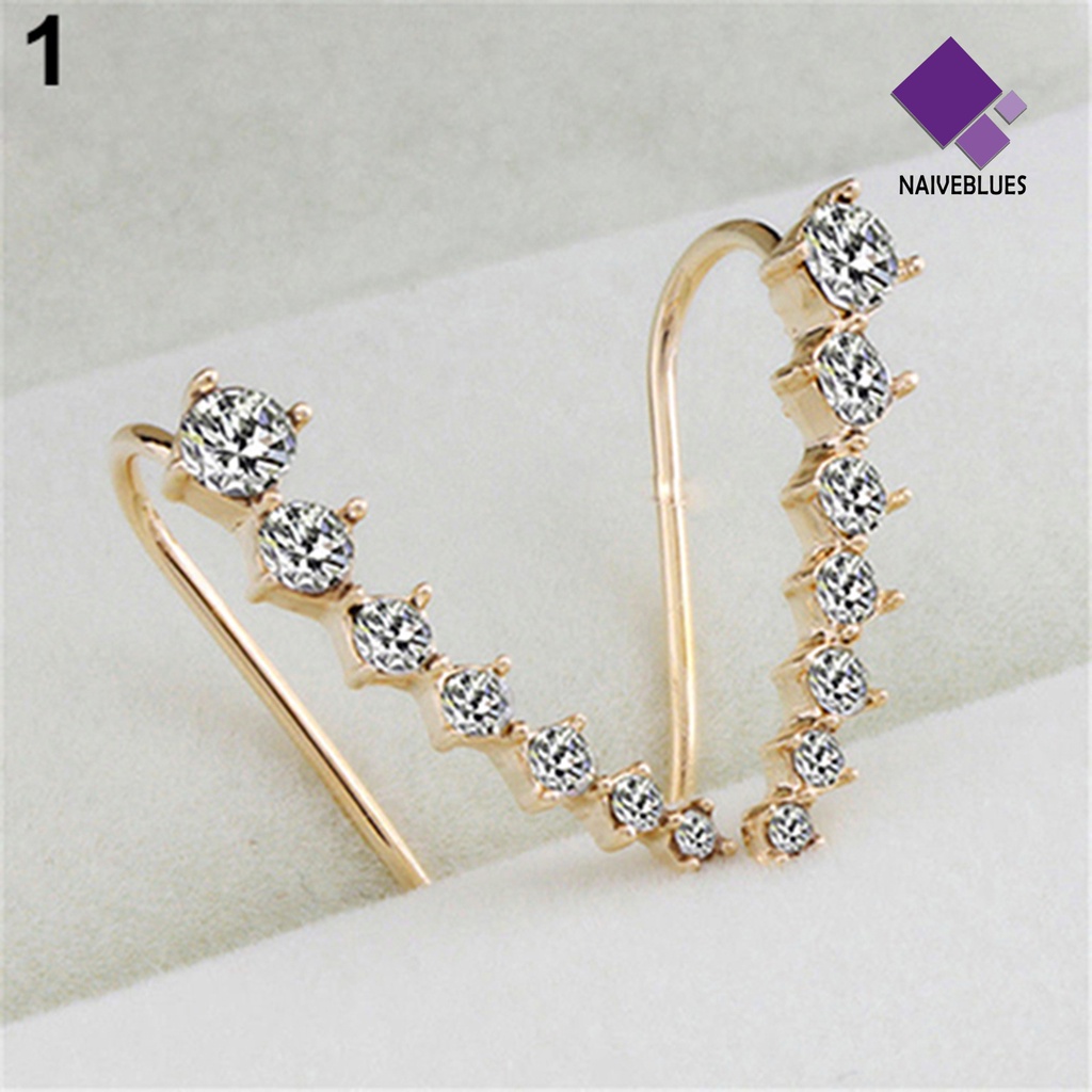 Anting Stud Klip Hook Berlian Imitasi Untuk Wanita