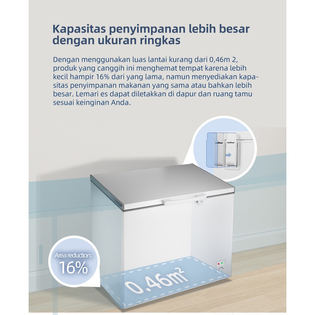 Changhong Chest Freezer FCF266DW Kapasitas 210 Liter  (fast freezing) (design look minimalis) ( Big Capacity) (Voltase Yang Stabil) (Perlindungan Tanpa Listrik) (Perlindungan Tanpa Listrik) (Suhu Hingga -24 Derajat) (Daya Listrik Rendah/Low Watt)