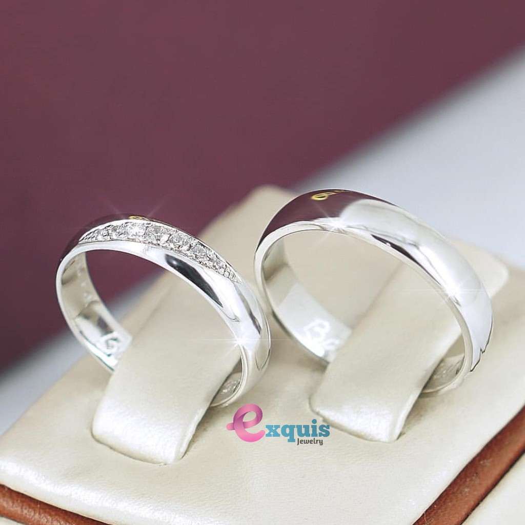 Cincin Kawin Tunangan Couple Emas Putih dan Perak - 091