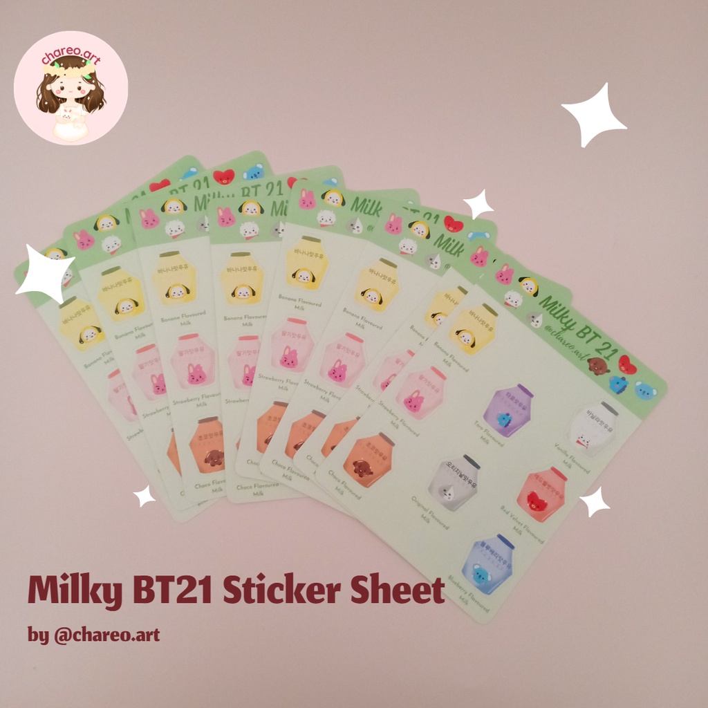 

Milky BT21 Sticker Sheet by @chareo.art (sticker BT21 lucu)