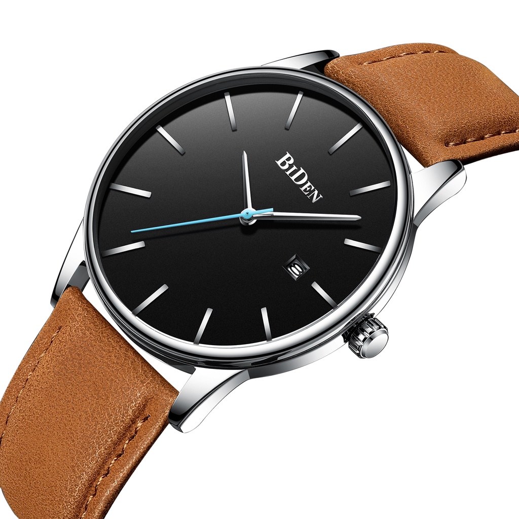 Biden 0169 Jam Tangan Pria Analog Tanggal Stainless Steel Band Calendar Quartz Watch Original Water Resistant 30 Meter