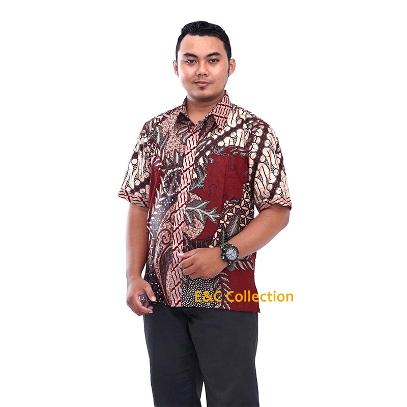 Blouse Batik Wanita Gloria Trendy  -  Atasan Batik Wanita - Hem Pria - Couple -S-M-L-XL-XXL-3L-4L-5L-Hem Pria Merah