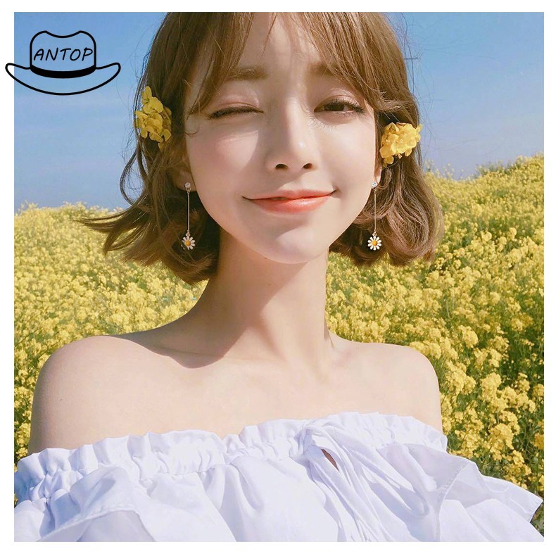 Antop！[Bayar Di Tempat] Korea Simple Daisy Sun Flower Pendant Earrings Anting JR1179