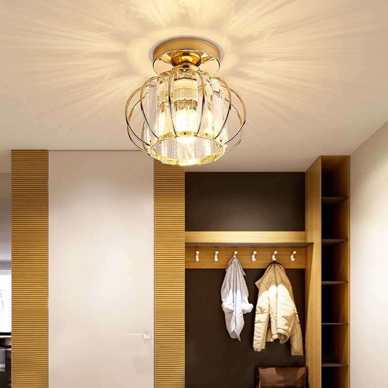 Golden LED Lampu Plafon Kristal Minimalis Modern || Lampu Plafon Kristal Gold E27 Tanpa Bohlam