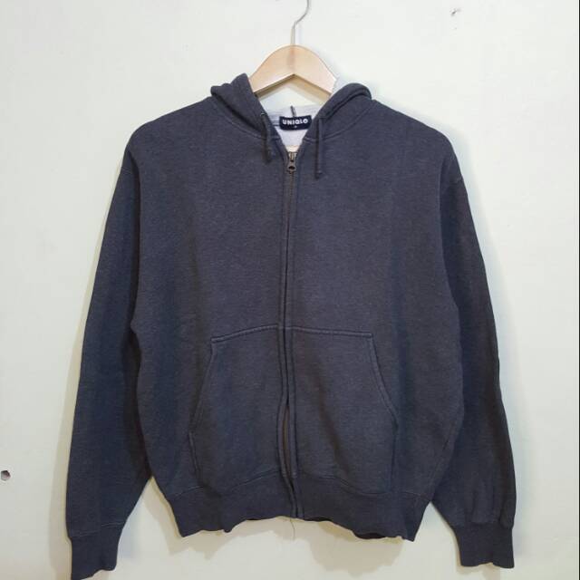 Jaket Ziphoodie Hoodie Uniqlo grey original second
