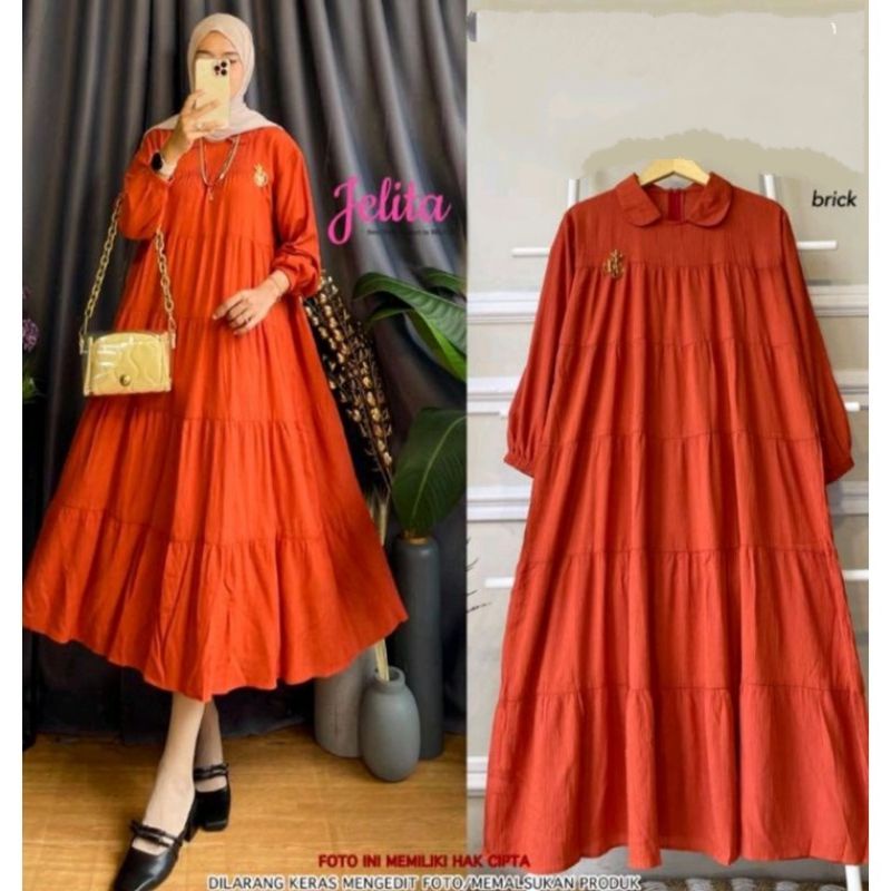 Tamstore Gamis Cringkle Susun Lengan Panjang Premium Quality