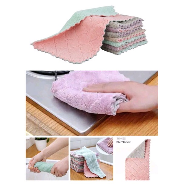 [ COD ] Kain Lap Bahan Microfiber// Kain Lap Meja Piring Tebal Anti Minyak