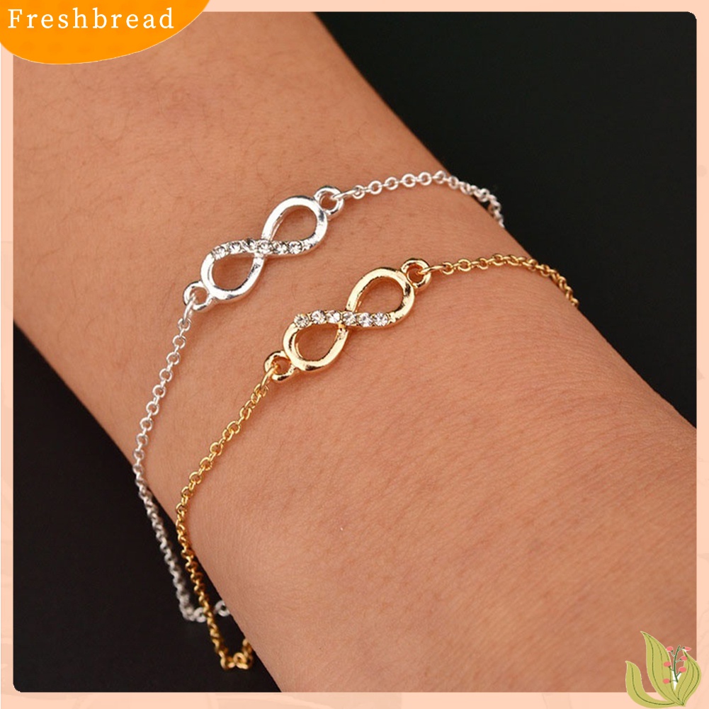 [Fresh] Perhiasan Gelang Rantai Tipis Simple Liontin Infinity Hias Berlian Imitasi untuk Wanita