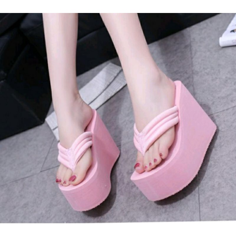 Arkn~SandaL Wedges Wanita Hak TebaL Spon Busa