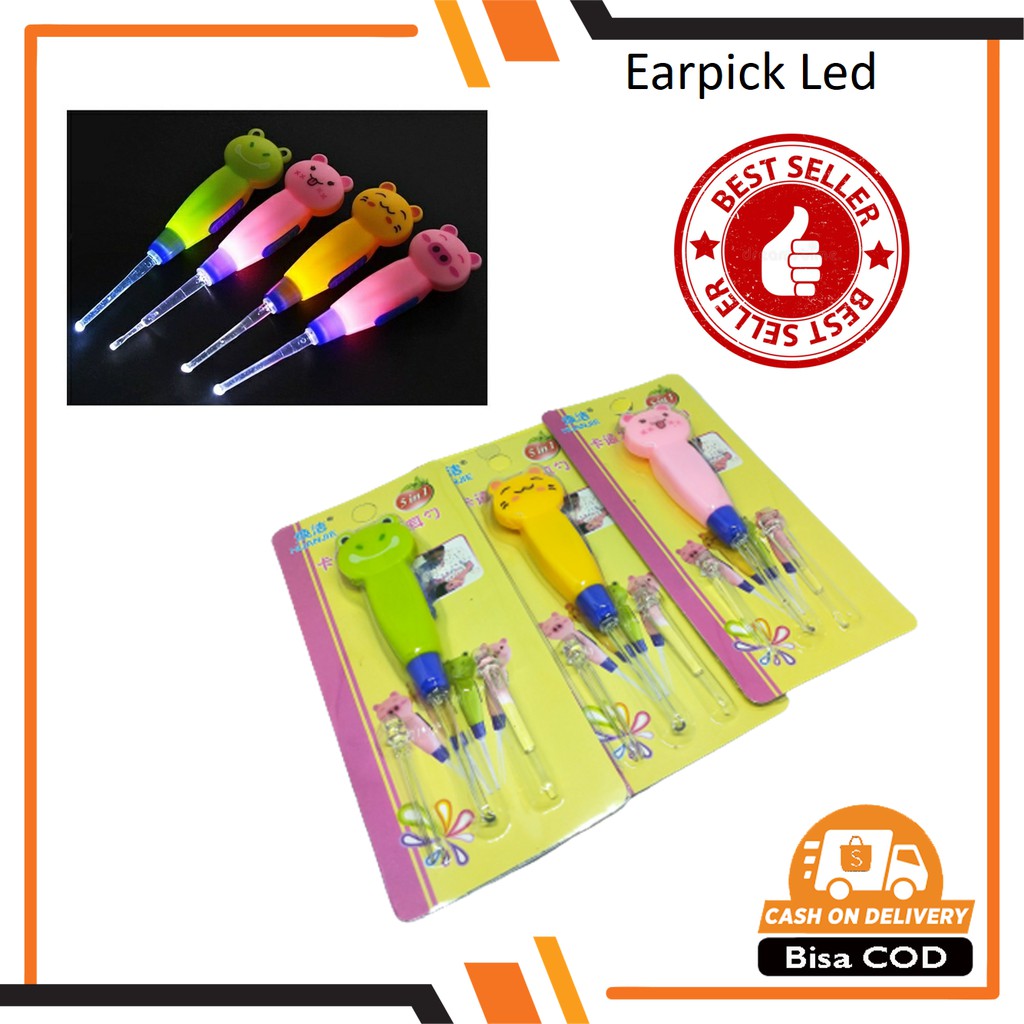 FlashLight Earpick Led CHARACTER Pembersih Korek Kuping