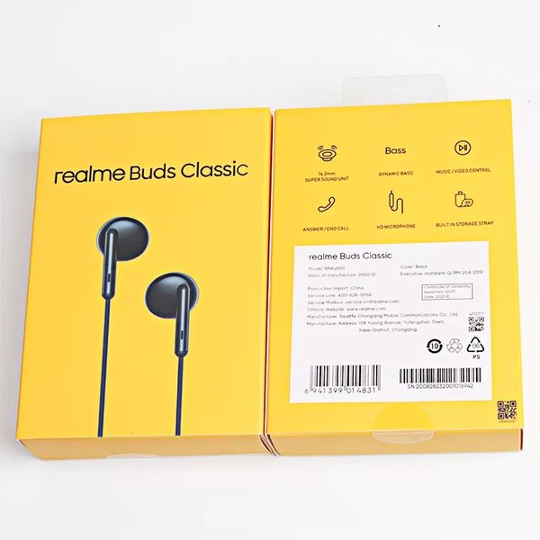 Realme Earphone Buds Classic with HD Microphone Headset Music Bass