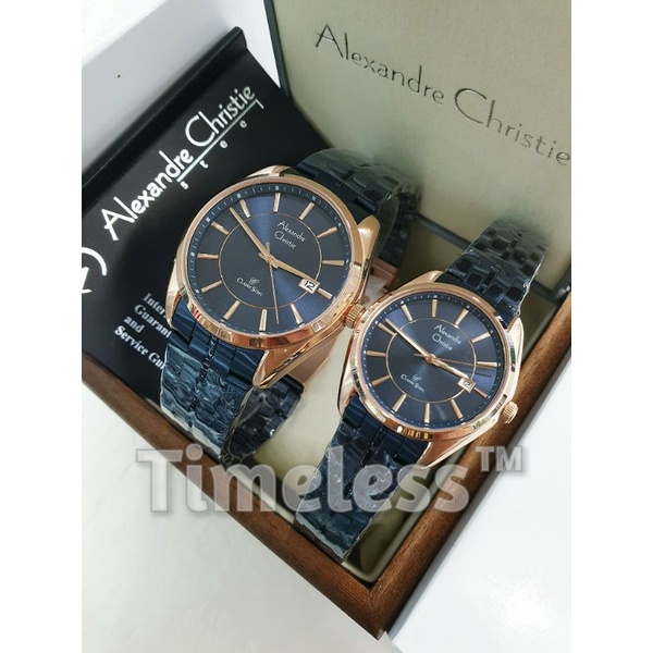 Jam tangan couple alexandre christie ac 8578 MD Blue Rosegold