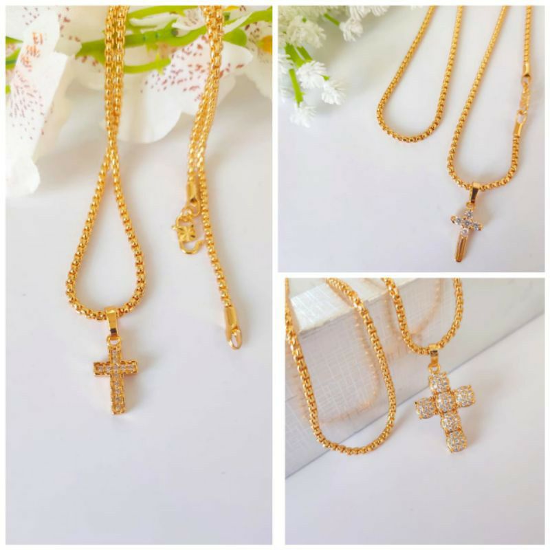 Kalung Xuping Emas Kalung Import Motif Salib Permata x4