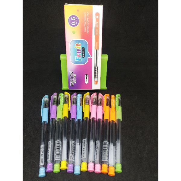 

PEN.GEL.BOLPOIN.PENA.PULPEN.FRUIT.Hitam.isi.12.pcs
