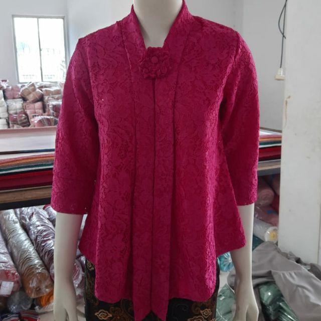 (BrM92/100/110) Kebaya floy BRUKAT glitter 7/8 MANSET std-besar KeroncongBusana-Pink Fanta