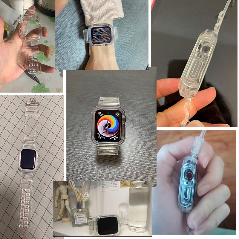 【Ini Talinya!】Clear TPU Strap Transparan For Apple Watch Silikon Stylish Glacier 2-in-1 Band 38MM 40MM 42MM 44MM