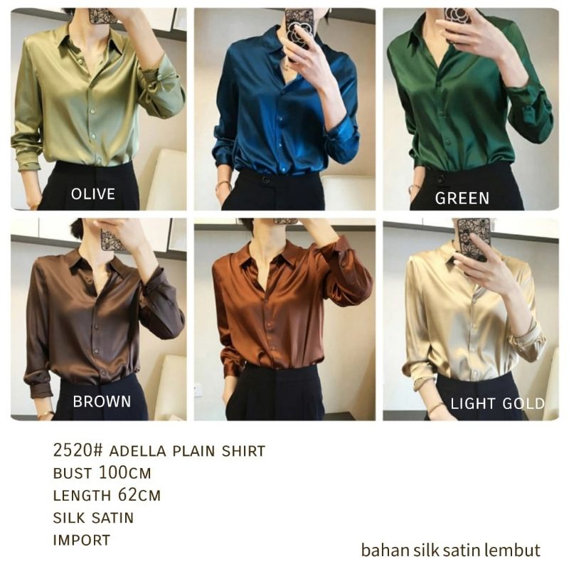 MDLV ~ 2520 Adella Silk Satin Plain Shirt Kemeja Satin Polos Premium Kemeja Satin Best Seller Kemeja Import