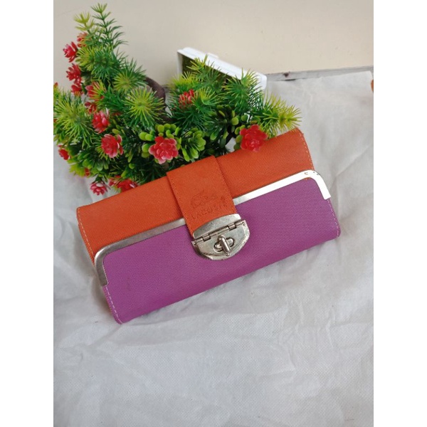 DOMPET LACOSTE TWO TONE ORANGE FLORAL, PRELIVED LACOSTE, DOMPET WANITA,  PRELOVED DOMPET KULIT,  DOM