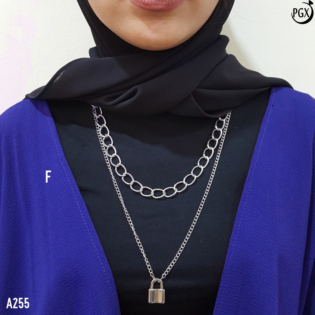 PGX Kalung Rantai Wanita Gembok Panjang Hijab Multilayer - A255