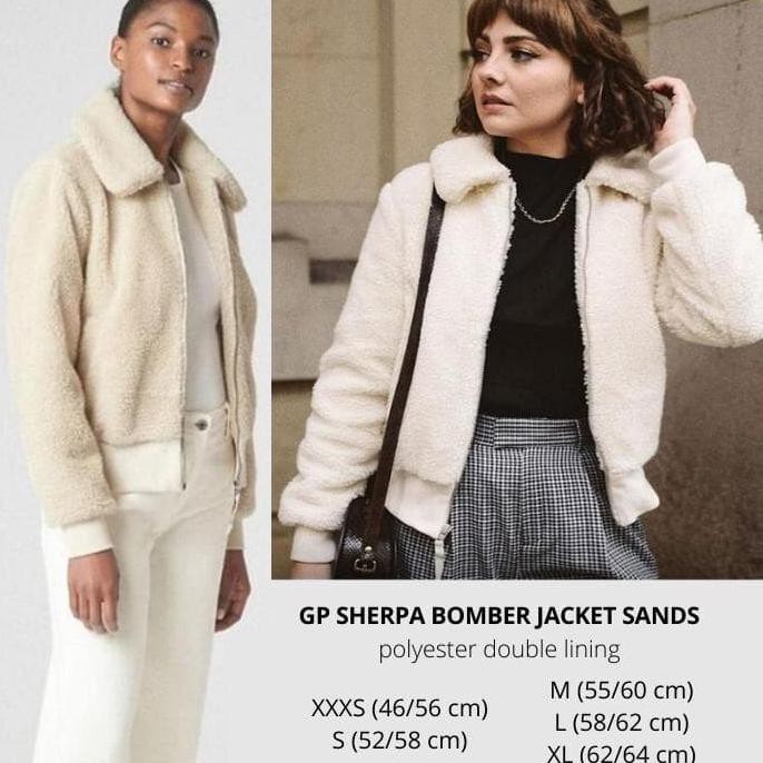 Jaket Branded Wanita - Gap Sherpa Bomber Jacket Sands Lowienjan24
