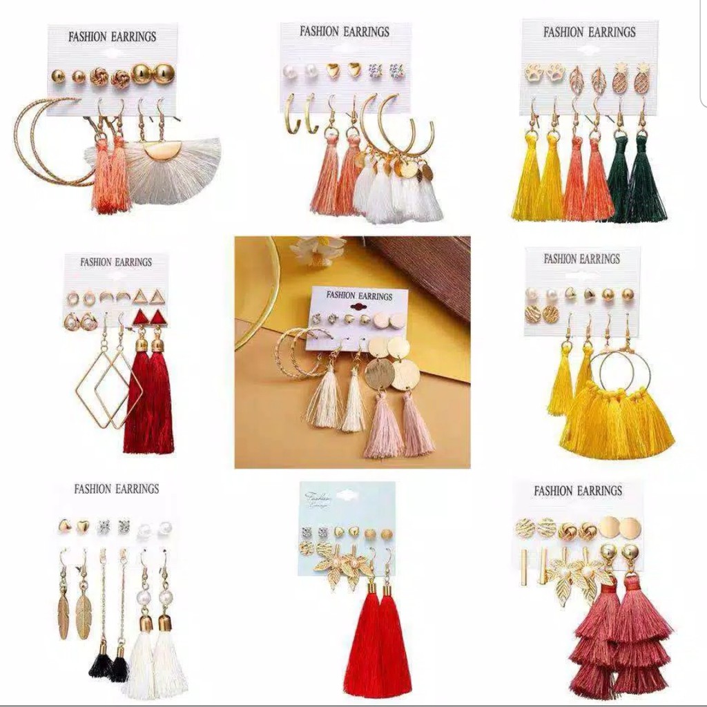 ANTING TUSUK SET / ANTING FASHION RETRO WANITA / ANTING KOREA ISI 6 PASANG