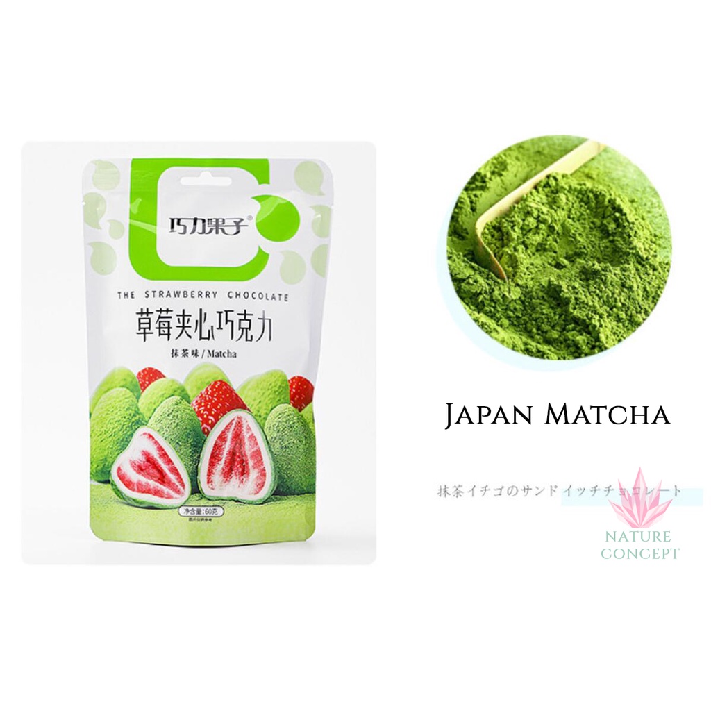 Freeze Dried Strawberry Cemilan  Snack Strawberry with Milk Chocolate Matcha Coated