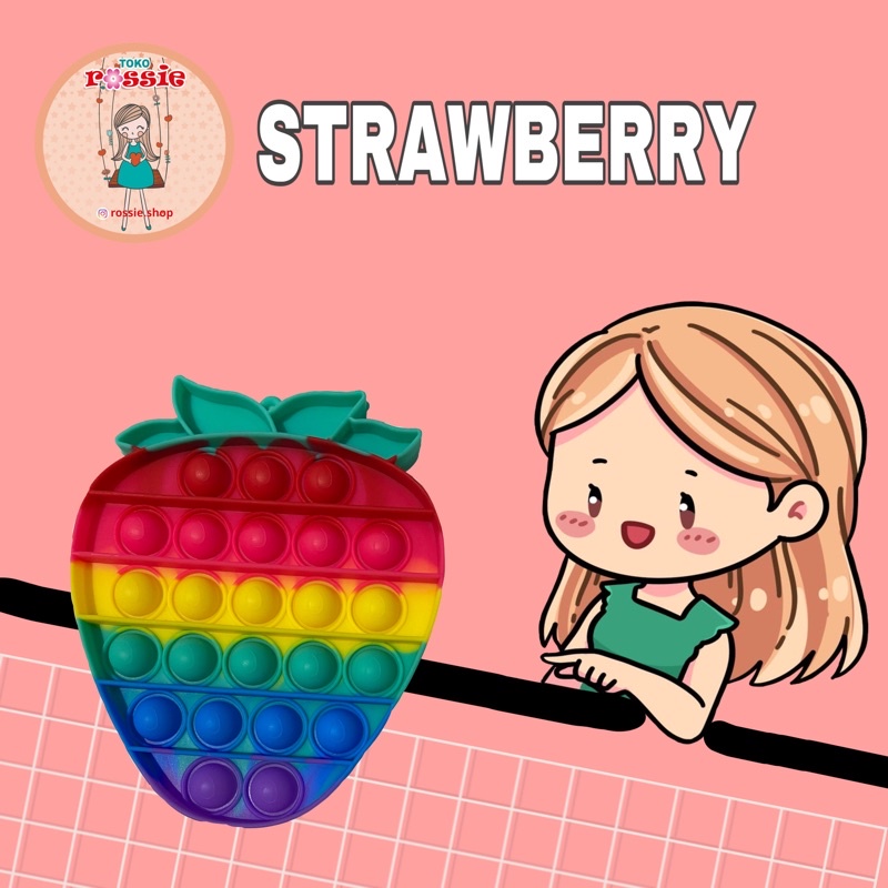READY!READY! Fidget Pop It Rainbow Lengkap Murah/Mainan Sensorik Pereda Stres/Pop It Viral-Strawberry