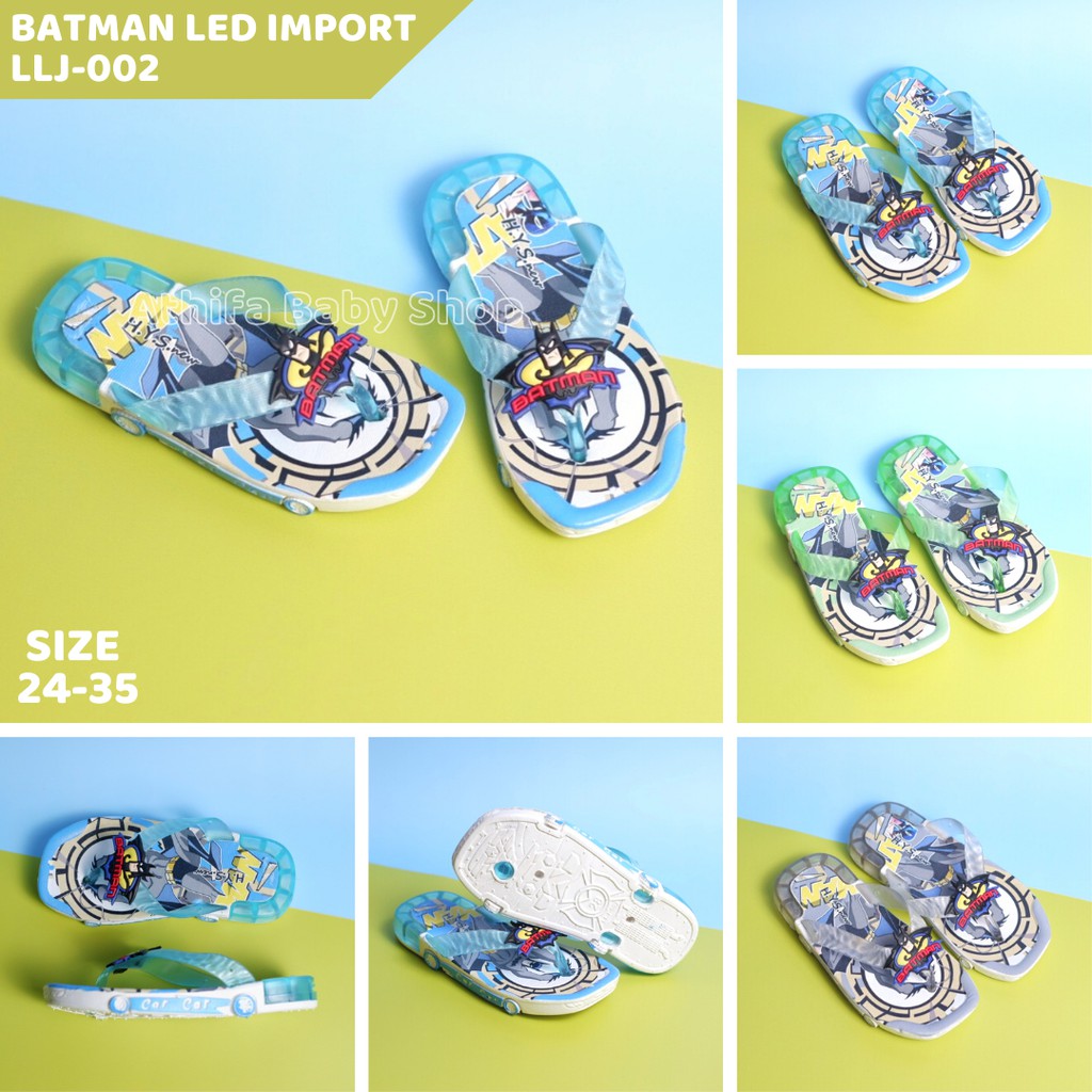 Sandal Jepit Anak Laki Lelaki Import Karakter Batman Sendal Anak Nyala Lampu LED