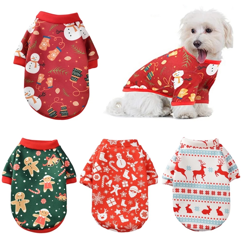 Sweater Pullover Tema Natal Untuk Anjing / Kucing