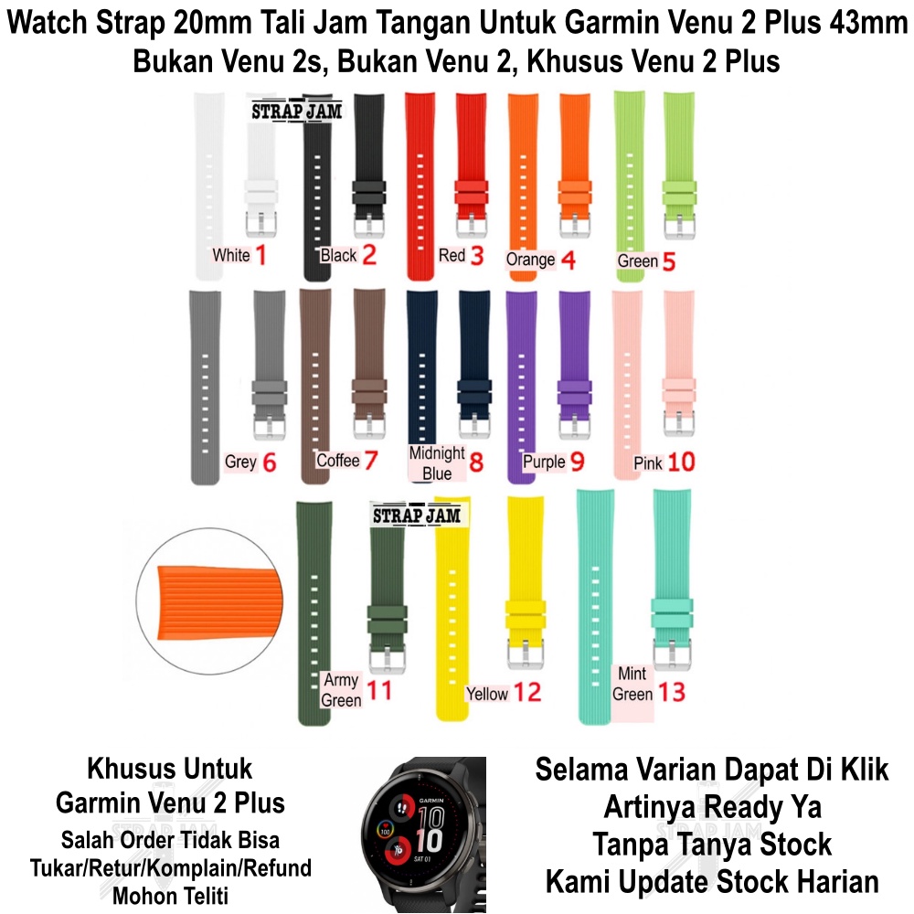 M42 Watch Strap Garmin Venu 2 Plus 43mm - Tali Jam Tangan 20mm Rubber Silikon
