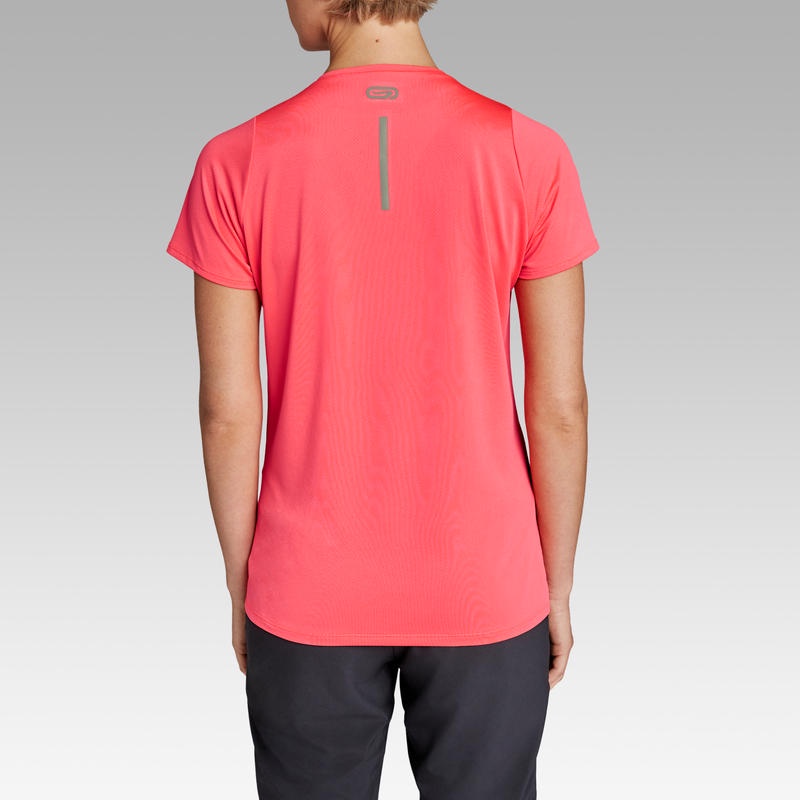 KALENJI Run Dry Kaos T-Shirt V-Neck Olahraga Lari Wanita - Flu Coral