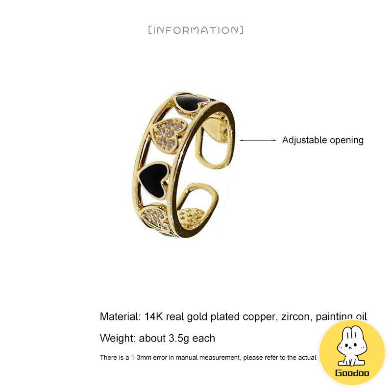 Cincin Ringan Mewah Hollow Keluar Berlian Imitasi Cinta Chic Advanced Adjustable Cincin Wanita -Doo