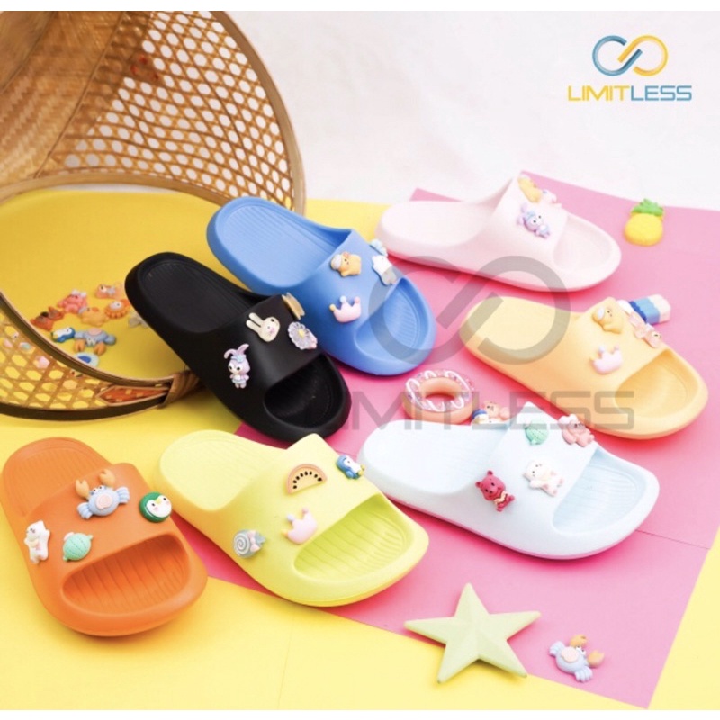 Zerolimit -  Sandal Anak Perempuan Slip On Sendal Anak Laki Laki Selop Karet Jibbitz Sandal Anak Cewek Balita Karakter Import Kekinian