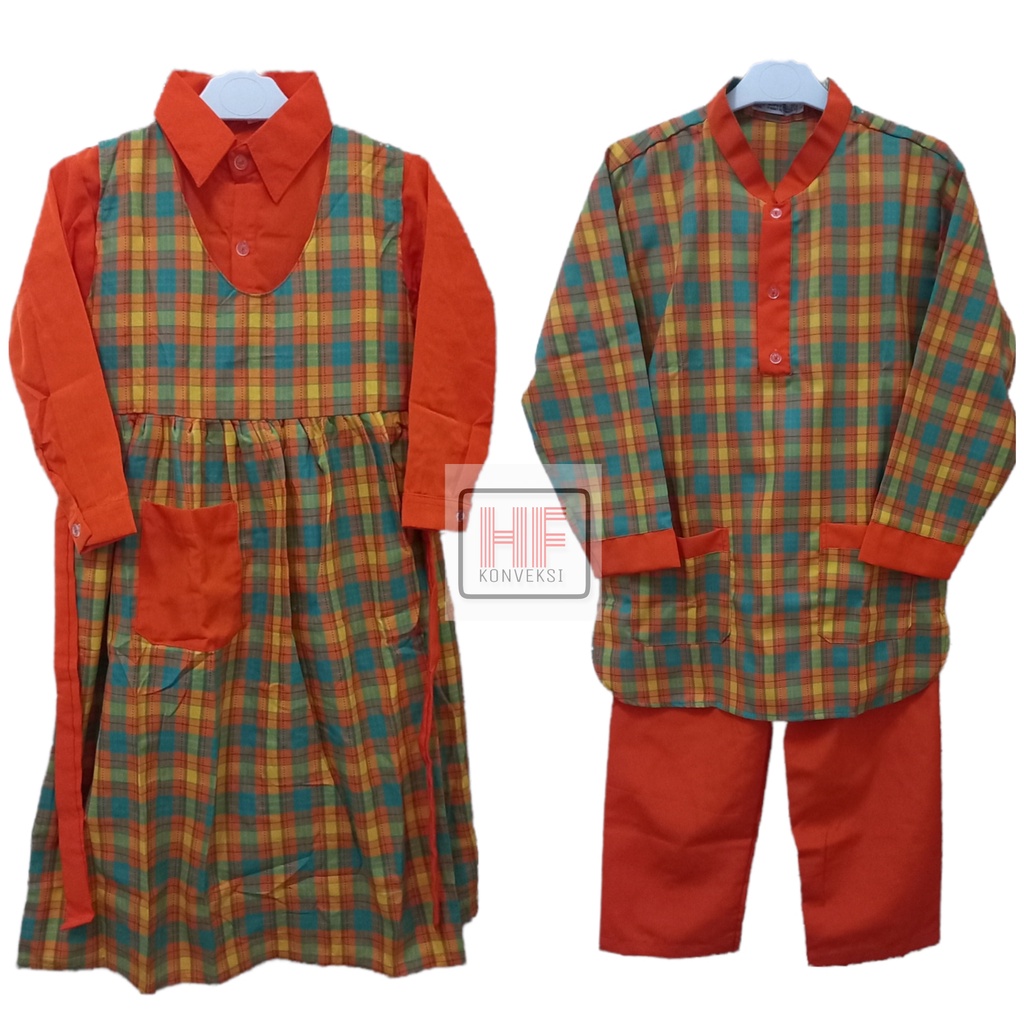 JD45MX Seragam tk paud gamis kotak oren