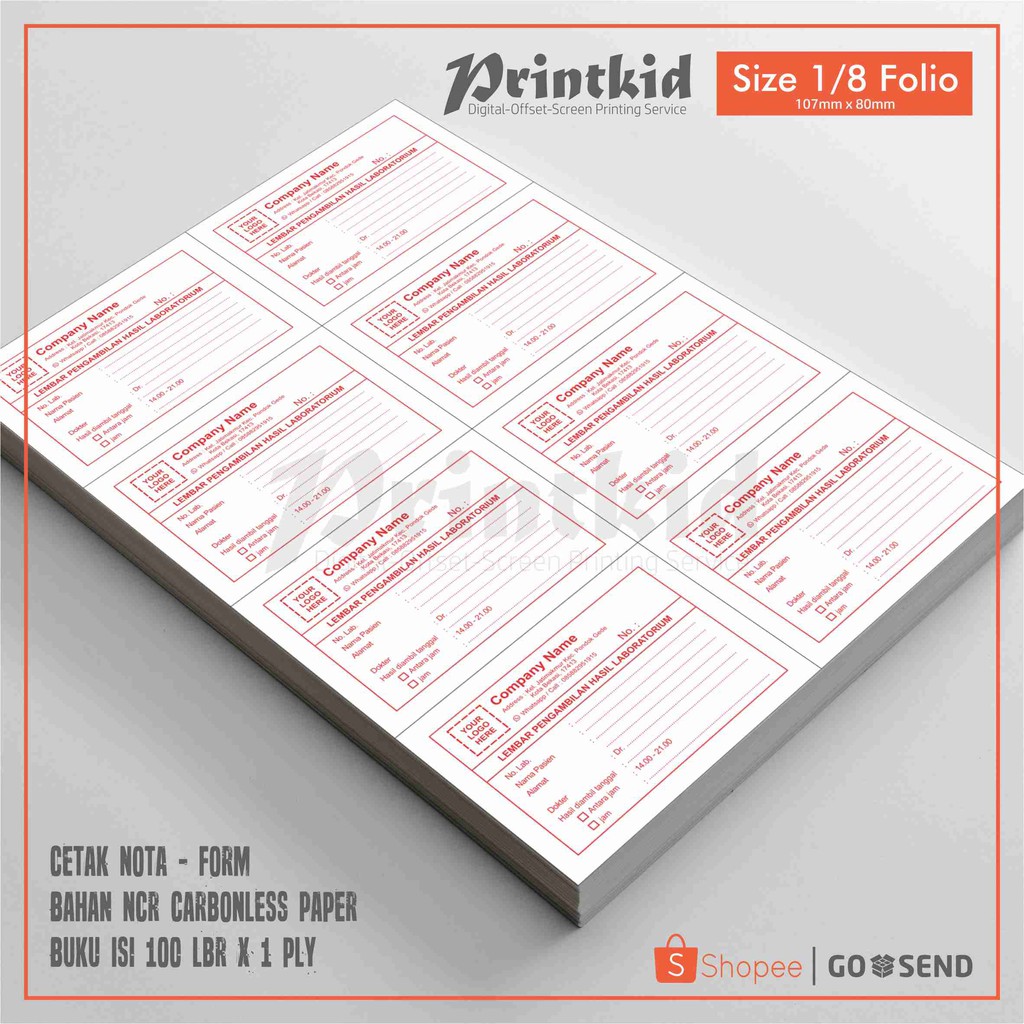 

Cetak Nota/Bon Ukuran 1/8 Folio - 1 PLY