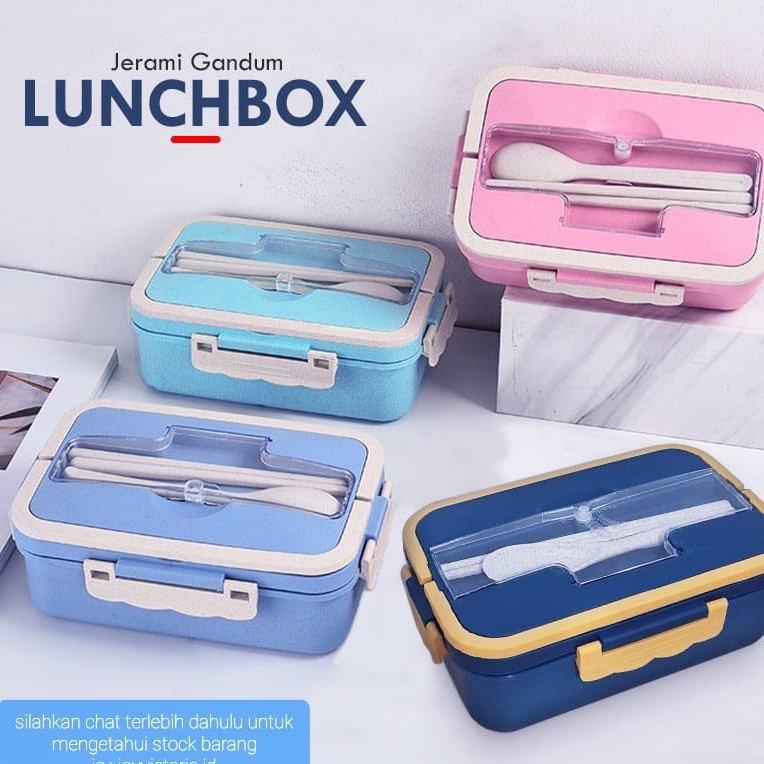 LUNCH BOX SET TEMPAT MAKAN SIANG SET GANDUM JERAMI BEKAL 1500ML