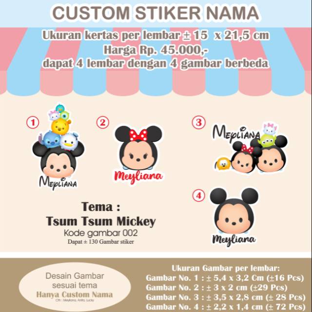 

STICKER NAMA / LABEL NAMA Lucu print n cut dpt 100 stiker , waterproof KODE : Tsum tsum mickey